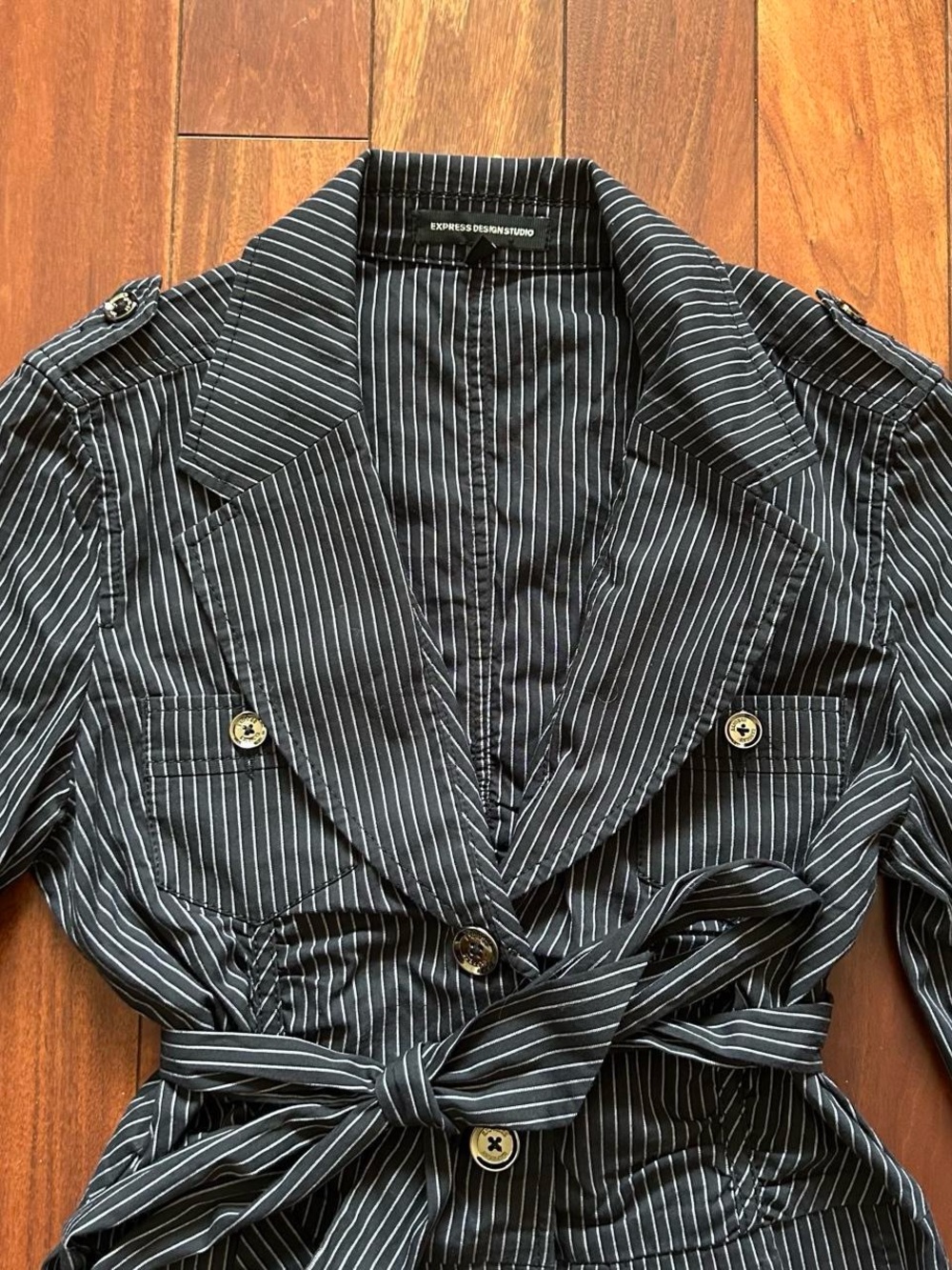 Y2K Express Pinstripe Tie-Waist Blouse - Picture 4 of 8